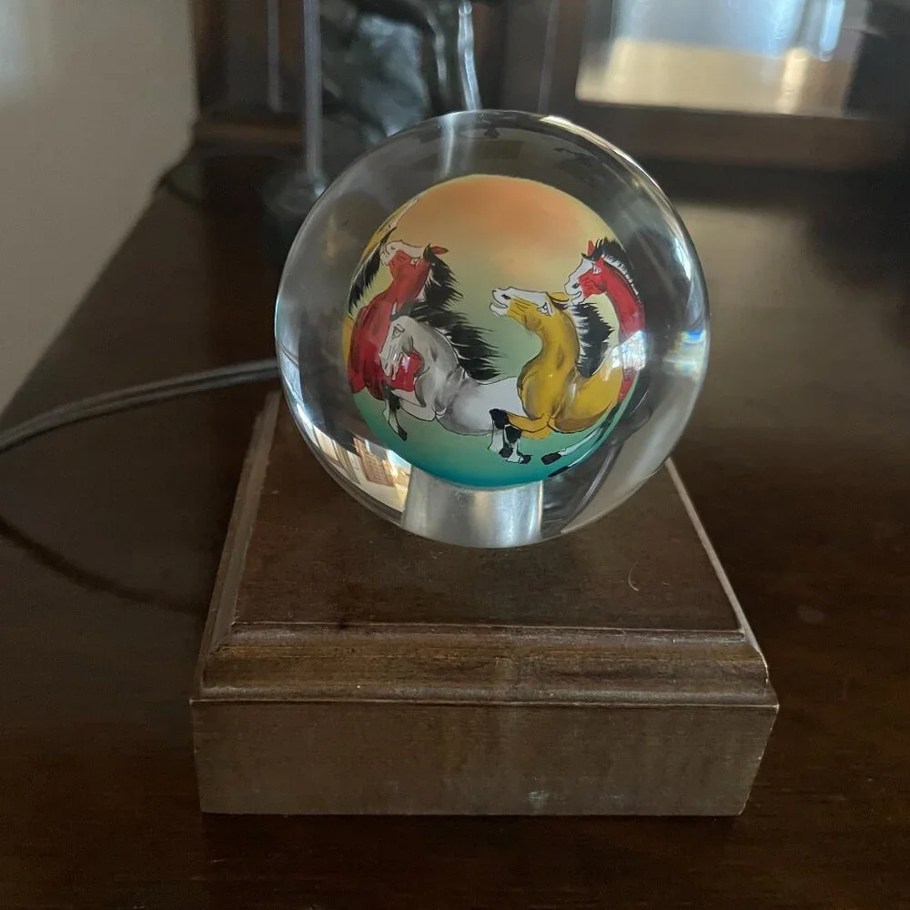 Vintage Chinese Reverse Painting Running Horses Night Light Globe
